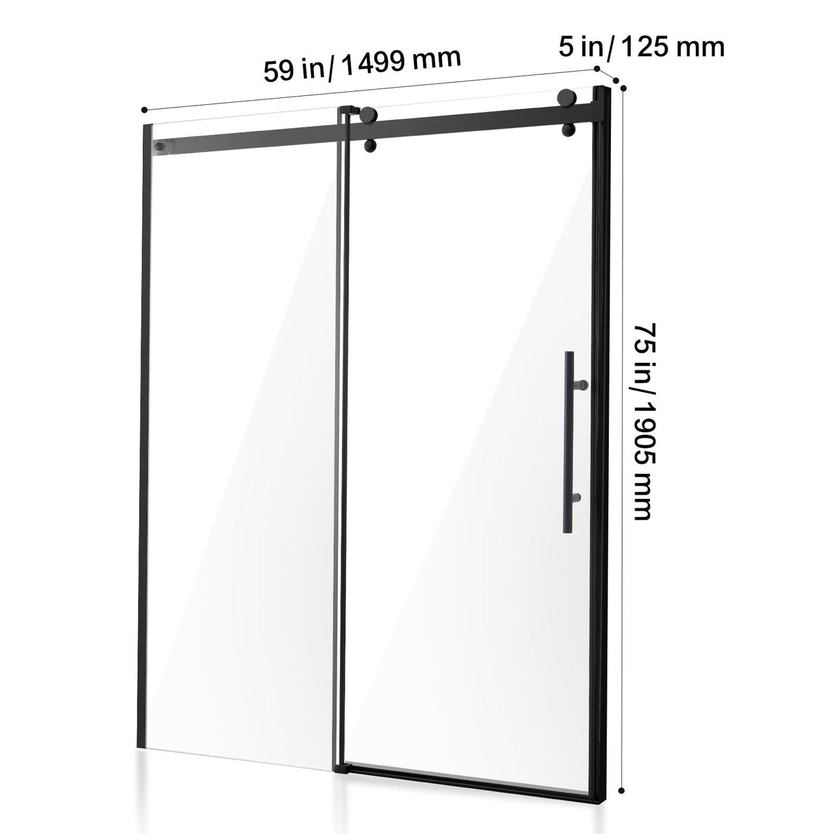 Frameless Shower Door, 58-59 W x 75 H in, Shower Sliding Glass Door with 5/16 in(8mm) Clear SGCC Tempered Glass, Waterproof Shatterproof Stainproof with Stainless Steel Hardware, Matte Black