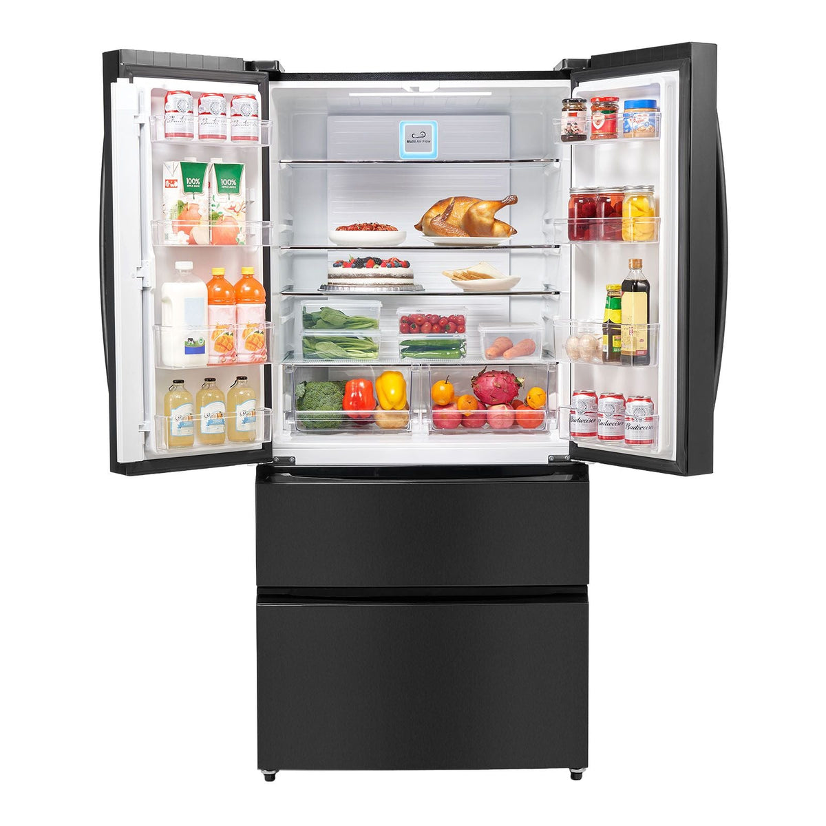 French Door Refrigerator, 18.9 Cu. Ft. Kitchen Fridge, Counter Depth French Refrigerator with LED Display and 4 Casters, Frost-Free Bottom Freezer Refrigerators for Home & Commercial Use, Black