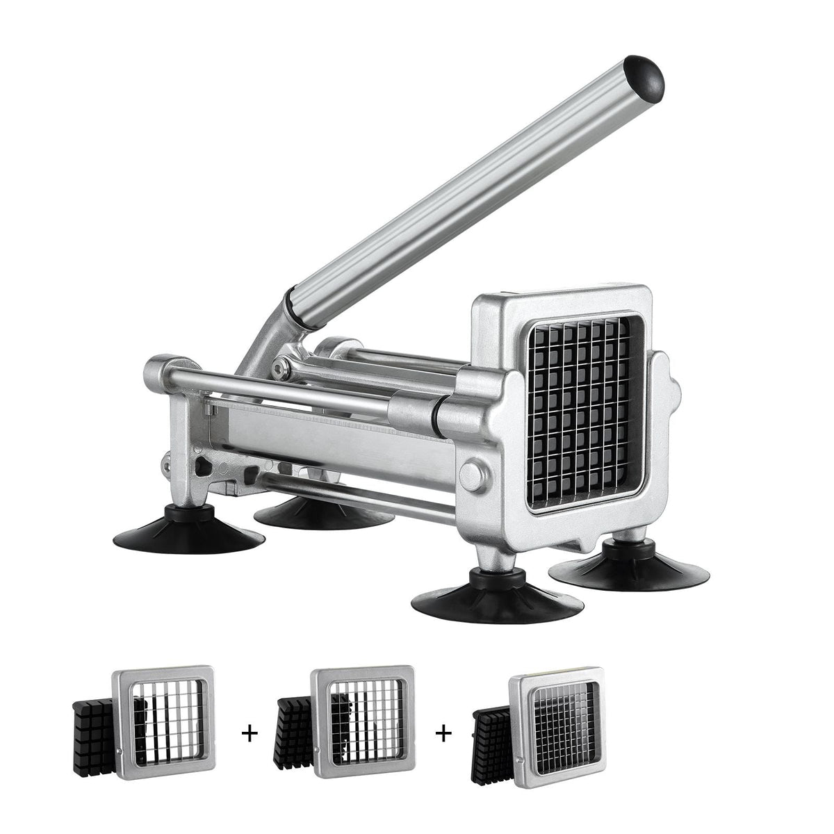 French Fry Cutter, Potato Slicer with 1/2" 3/8" 1/4" Stainless Steel Blades, Manual Potato Cutter Chopper with Suction Cups, Great for Potato, French Fries, Cucumber, Vegetables, Carrot
