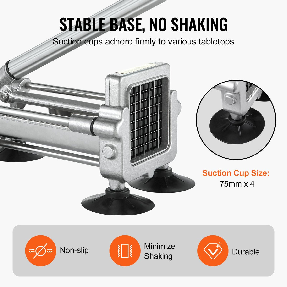 French Fry Cutter, Potato Slicer with 1/2-Inch and 3/8-Inch Stainless Steel Blades, Manual Potato Cutter Chopper with Suction Cups, Great for Potato, French Fries, Cucumber, Vegetables, Carrot
