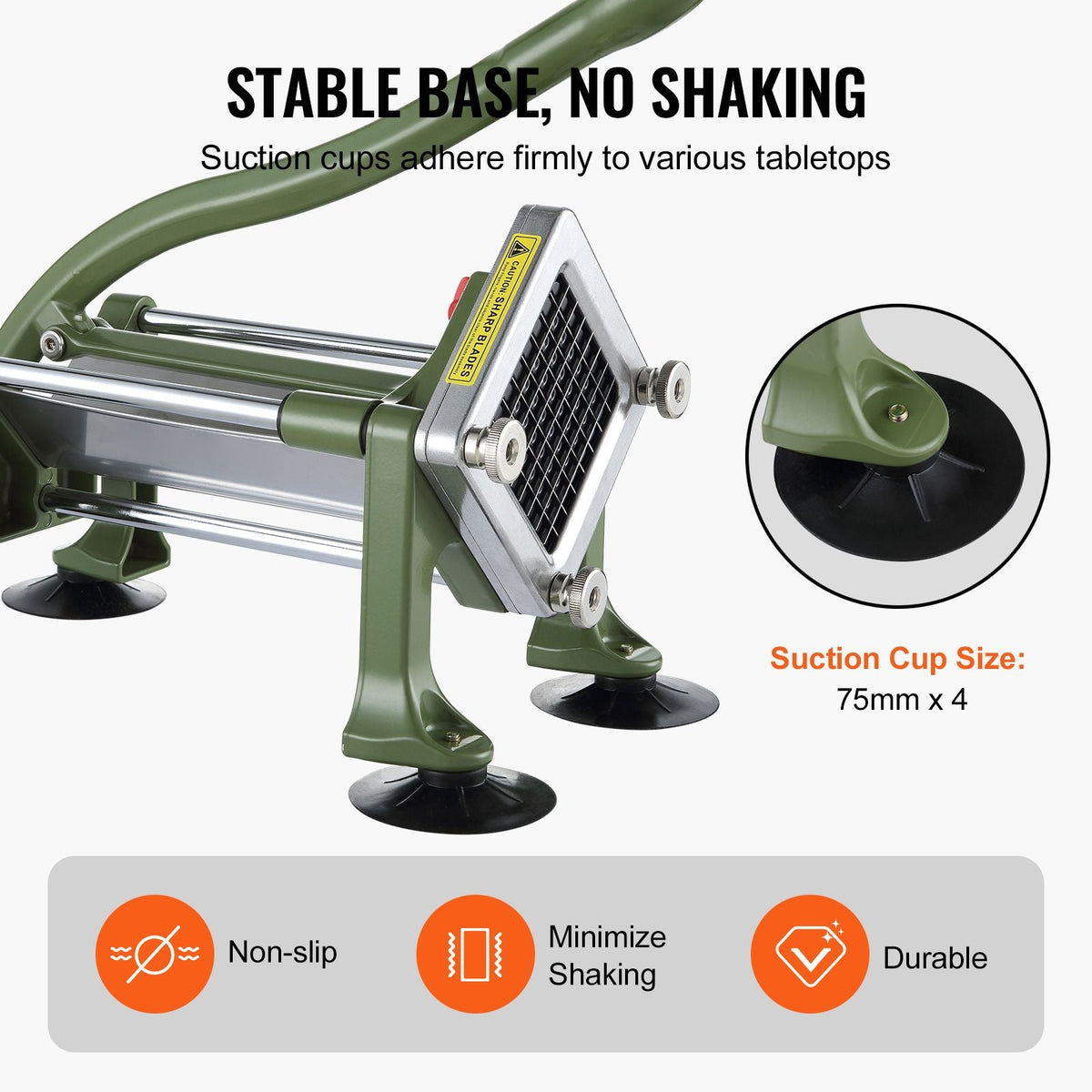 French Fry Cutter, Potato Slicer with 1/2-Inch and 3/8-Inch Stainless Steel Blades, Manual Potato Cutter Chopper with Suction Cups, Great for Potato, French Fries, Cucumber, Vegetables, Carrot