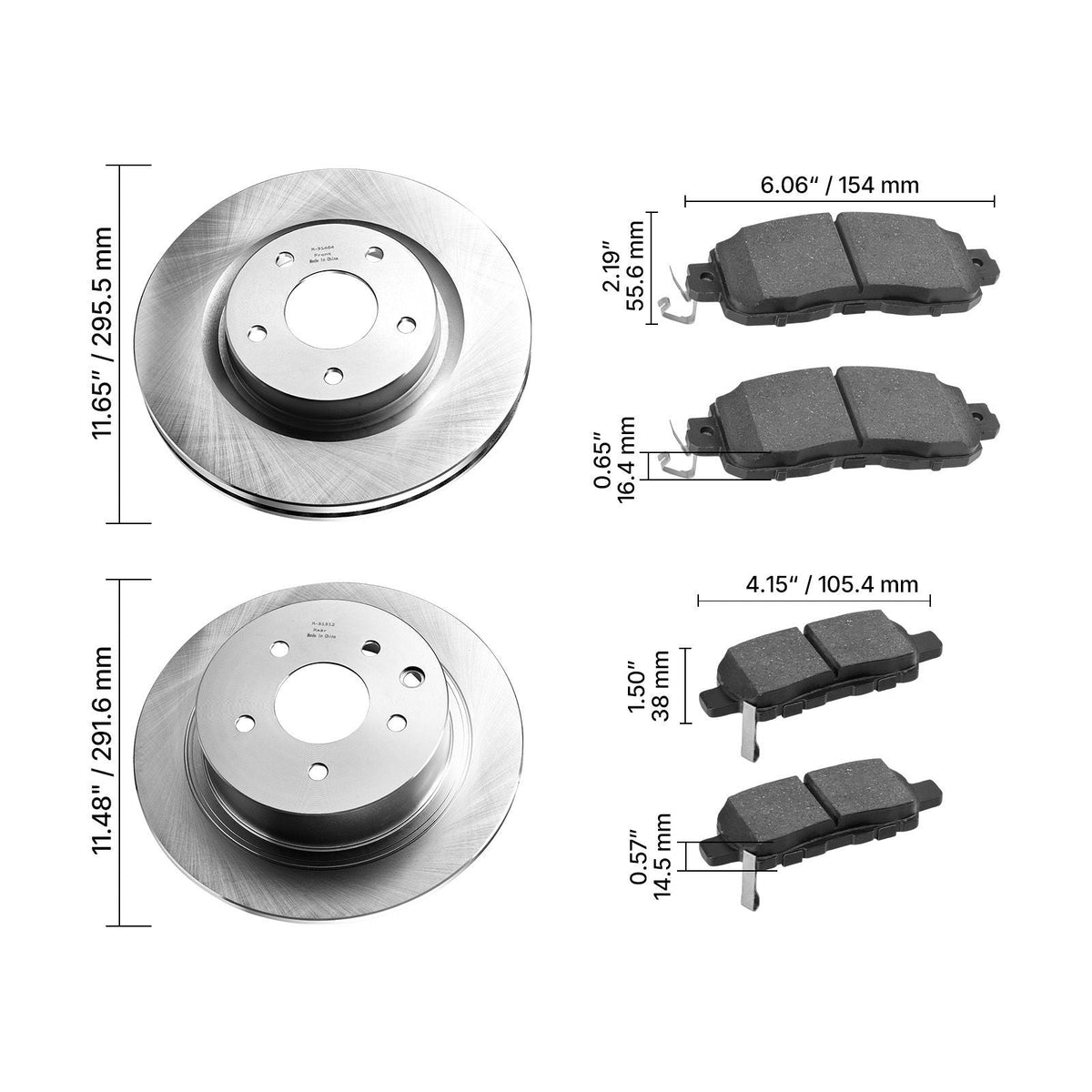 Front and Rear Brake Kit Compatible with 2013 Nissan Altima (Base, SL, SV & S Sedan), 2014-2018 Nissan Altima, 2019-2023 Nissan Altima (with Manual Parking Brake), Hollow Structure Front Rotors