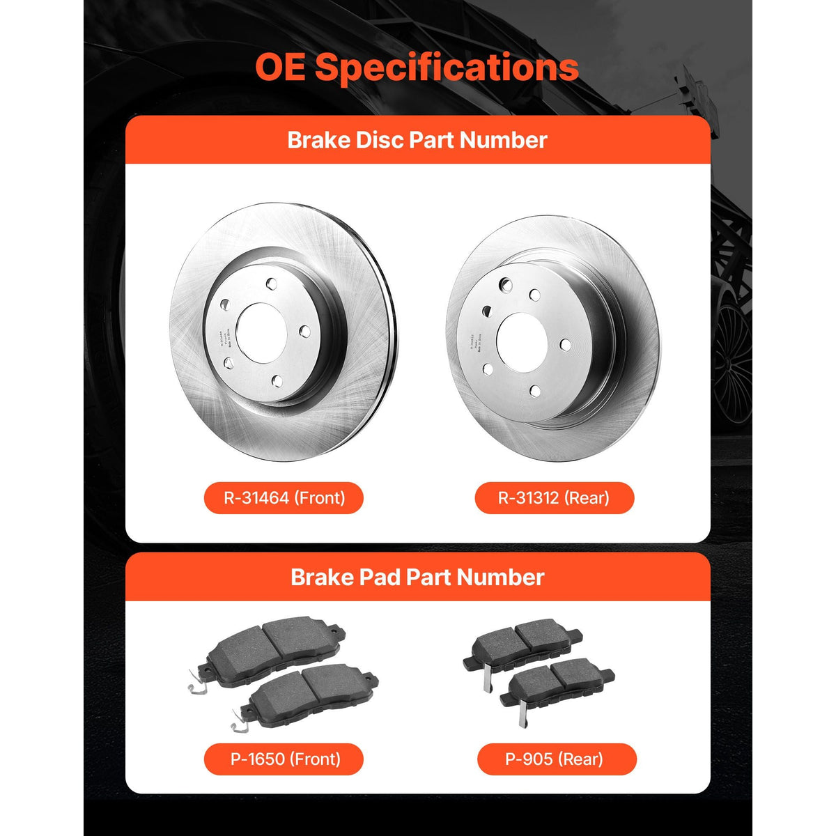 Front and Rear Brake Kit Compatible with 2013 Nissan Altima (Base, SL, SV & S Sedan), 2014-2018 Nissan Altima, 2019-2023 Nissan Altima (with Manual Parking Brake), Hollow Structure Front Rotors