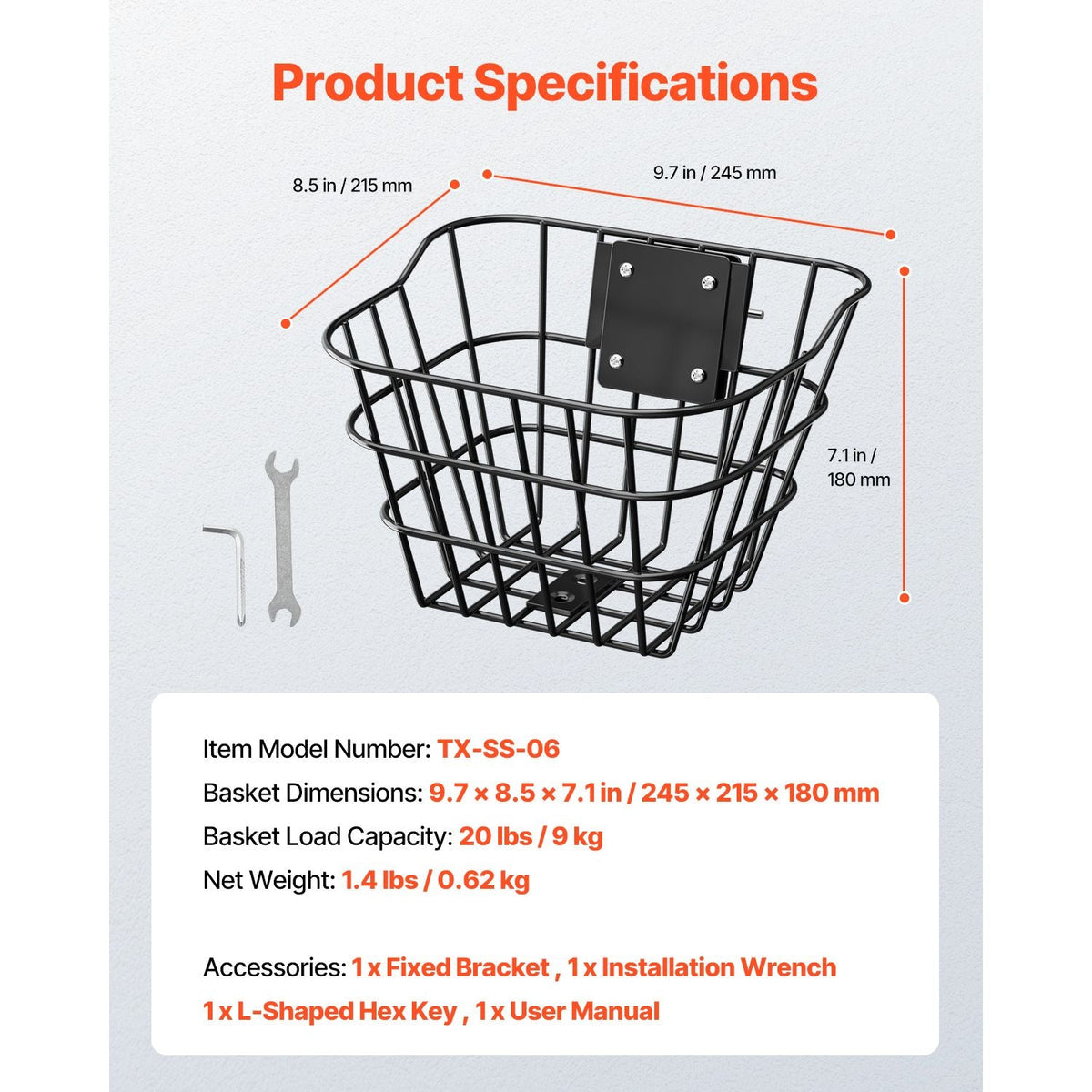 Front Bike Basket, Electric Scooter Basket with Fixed Bracket - Max Bearing 20 lbs, Construct from Solid Steel, Kids Bike Basket/Adult Bicycle Basket/Knee Electric Scooter Accessories