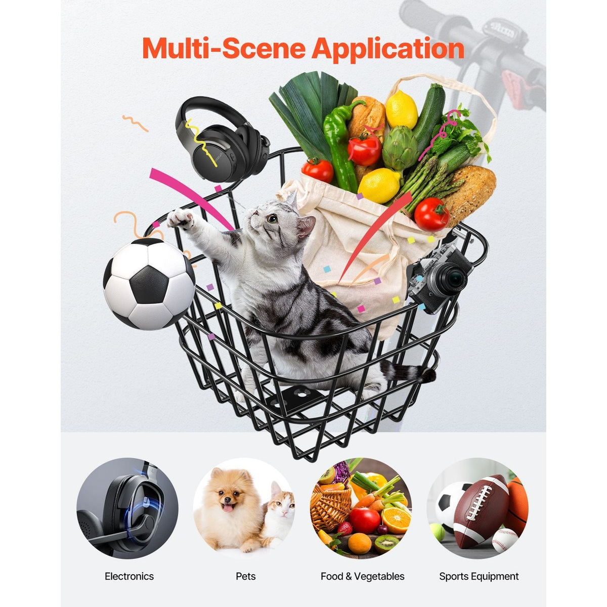 Front Bike Basket, Electric Scooter Basket with Fixed Bracket - Max Bearing 20 lbs, Construct from Solid Steel, Kids Bike Basket/Adult Bicycle Basket/Knee Electric Scooter Accessories