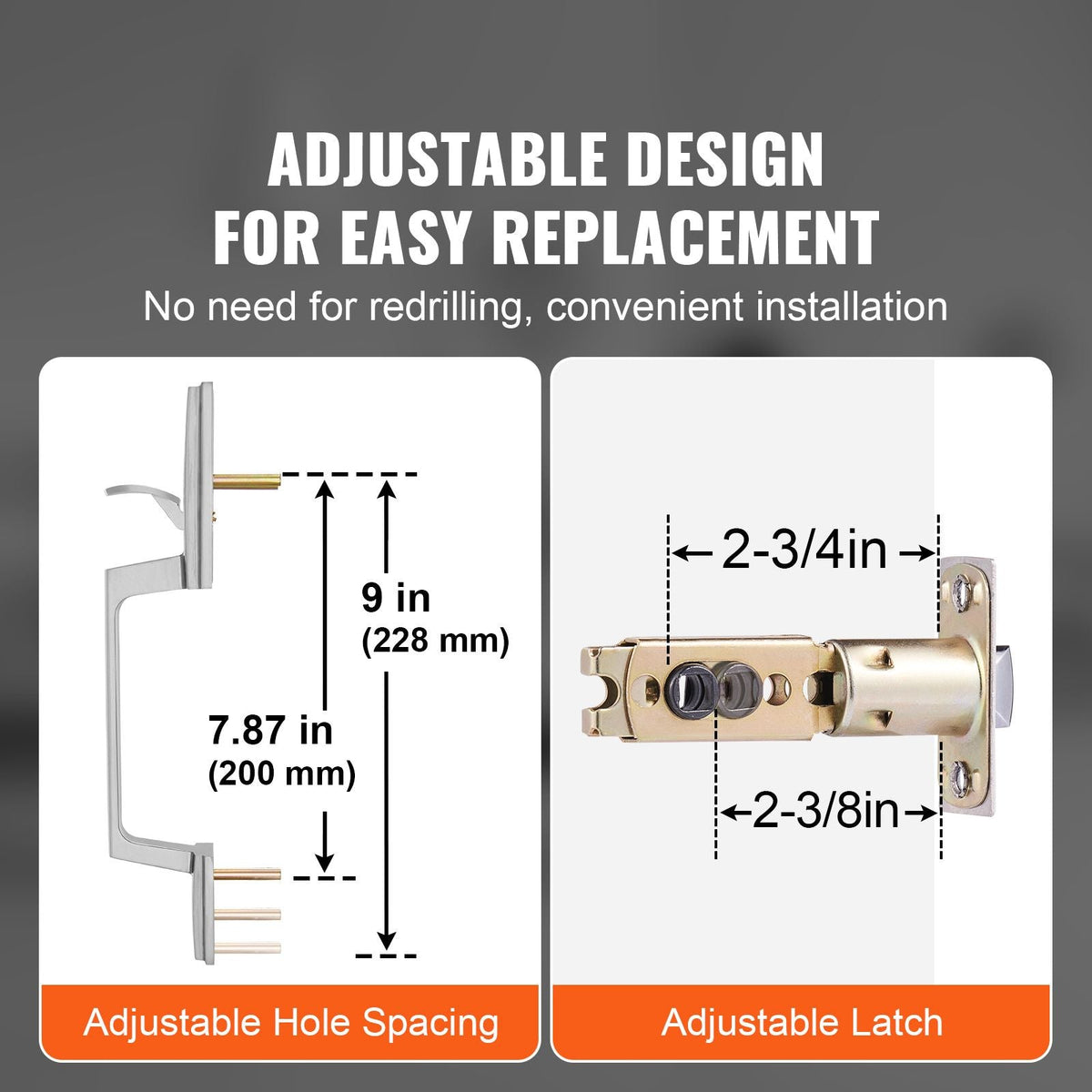 Front Door Handle, Square Entry Handle Set with Lever, No Lock, Adjustable Hole Space, Zinc Alloy Die-Casting, Reversible for Right and Left Handed Entrance and Front Doors, Satin Nickel