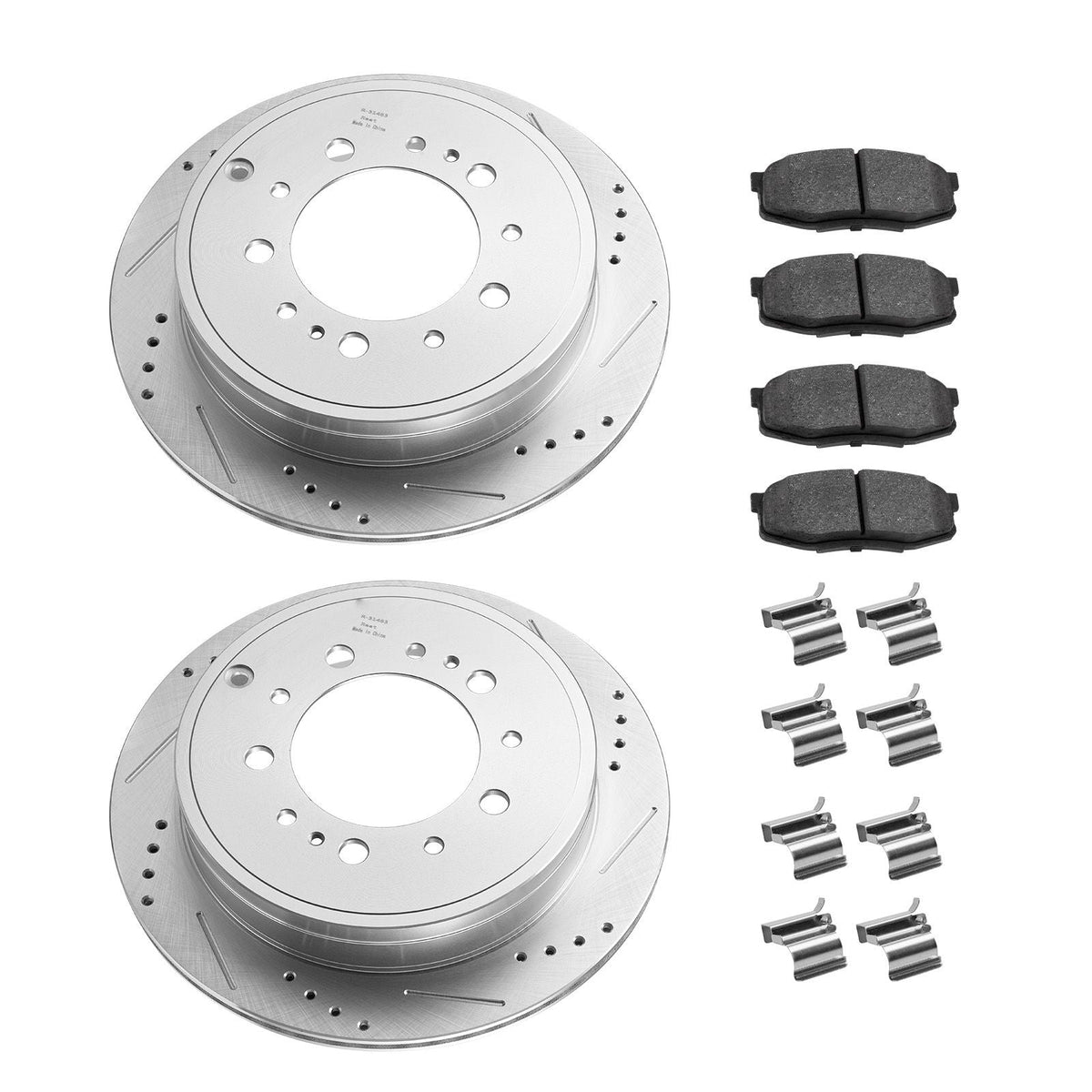 Front & Rear Ceramic Brake Kit Compatible with 2016-2021 Lexus LX570, 2016-2021 Toyota Land Cruiser, Drilled and Slotted Brake Rotors Ceramic Brake Pads Replacement Kit, 14 inch Front Rotors