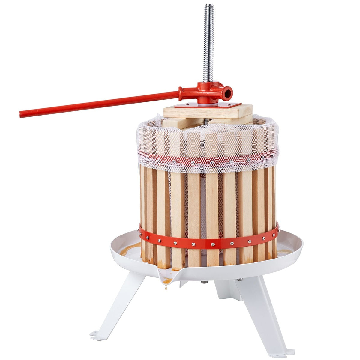 Fruit Wine Press, 2.98 Gal/11.3L, Solid Wood Basket with 6 Blocks, Manual Juice Maker, Cider Apple Grape Tincture Vegetables Honey Olive Oil Making Press with Pole Handle Bar for Kitchen, Home