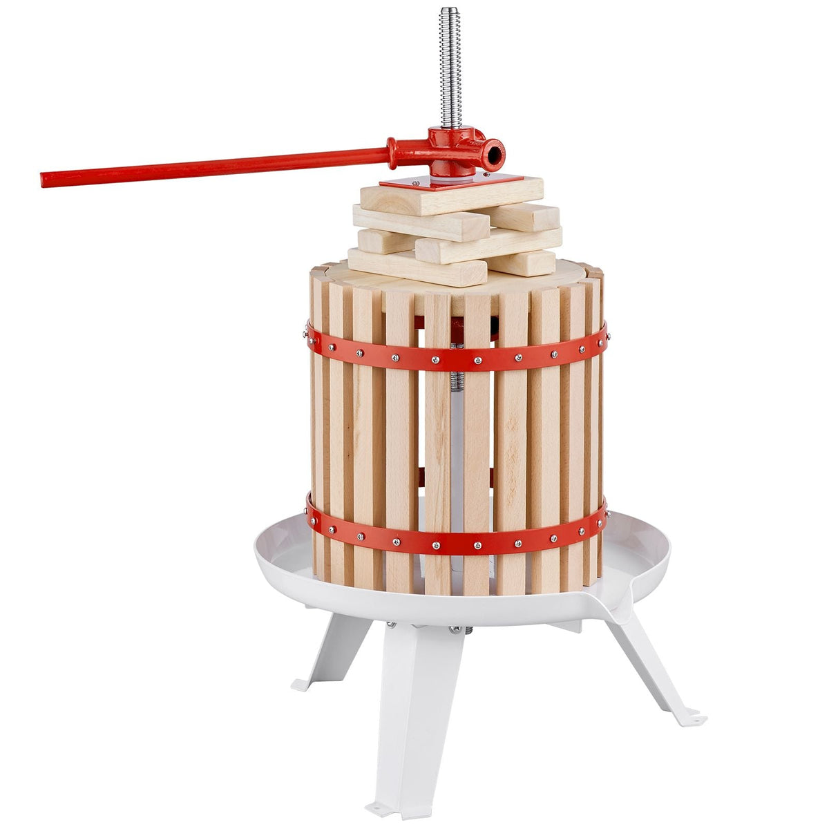 Fruit Wine Press, 2.98 Gal/11.3L, Solid Wood Basket with 6 Blocks, Manual Juice Maker, Cider Apple Grape Tincture Vegetables Honey Olive Oil Making Press with Pole Handle Bar for Kitchen, Home