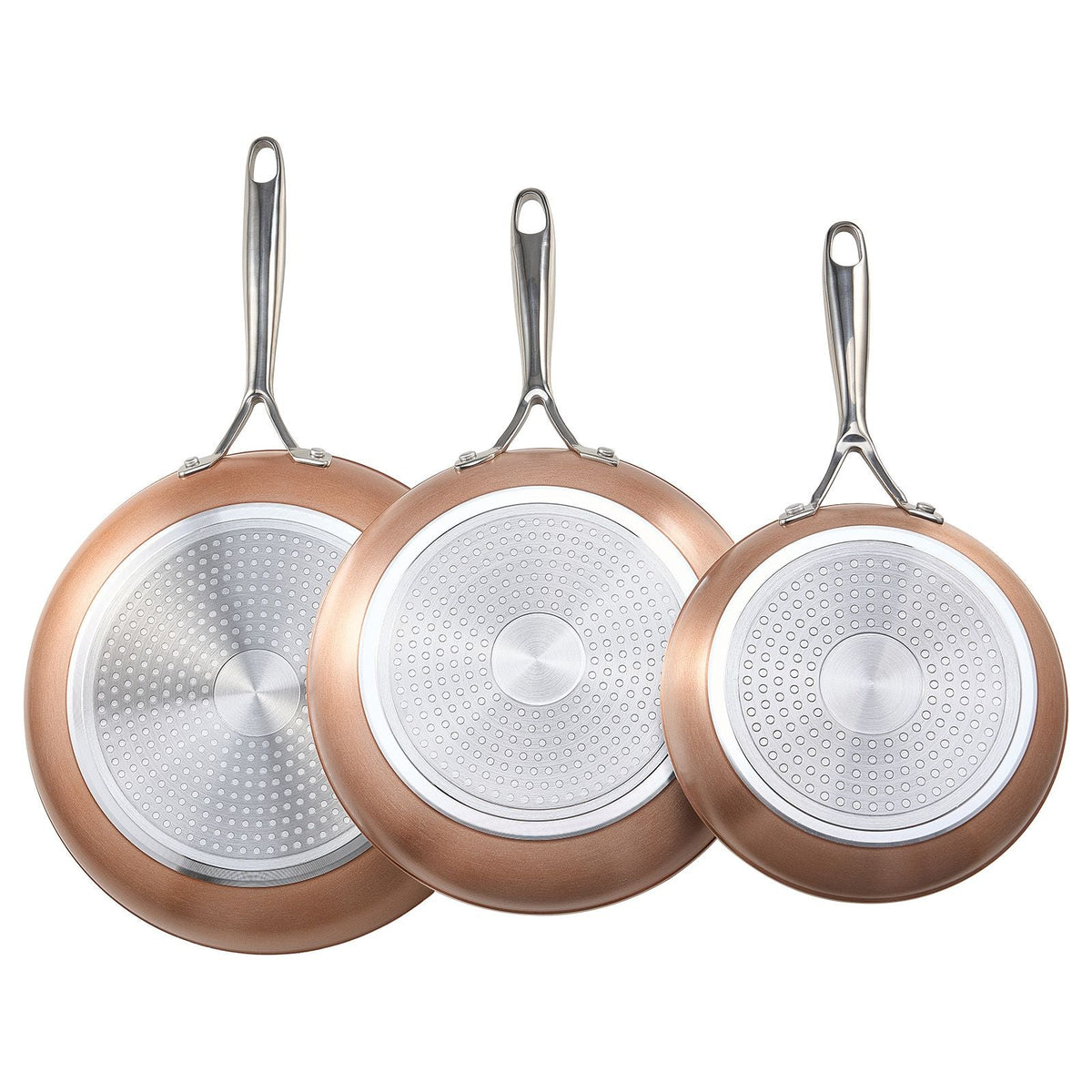 Frying Pan Skillet, Aluminum Egg Fry Pans, 3 Piece (8, 10, 12 in), Nonsitck Ceramic Heavy-Duty Skillets with Heat-Resistant Handle, Chef's Cookware, for Oven, Gas, Electric, Induction, Grey