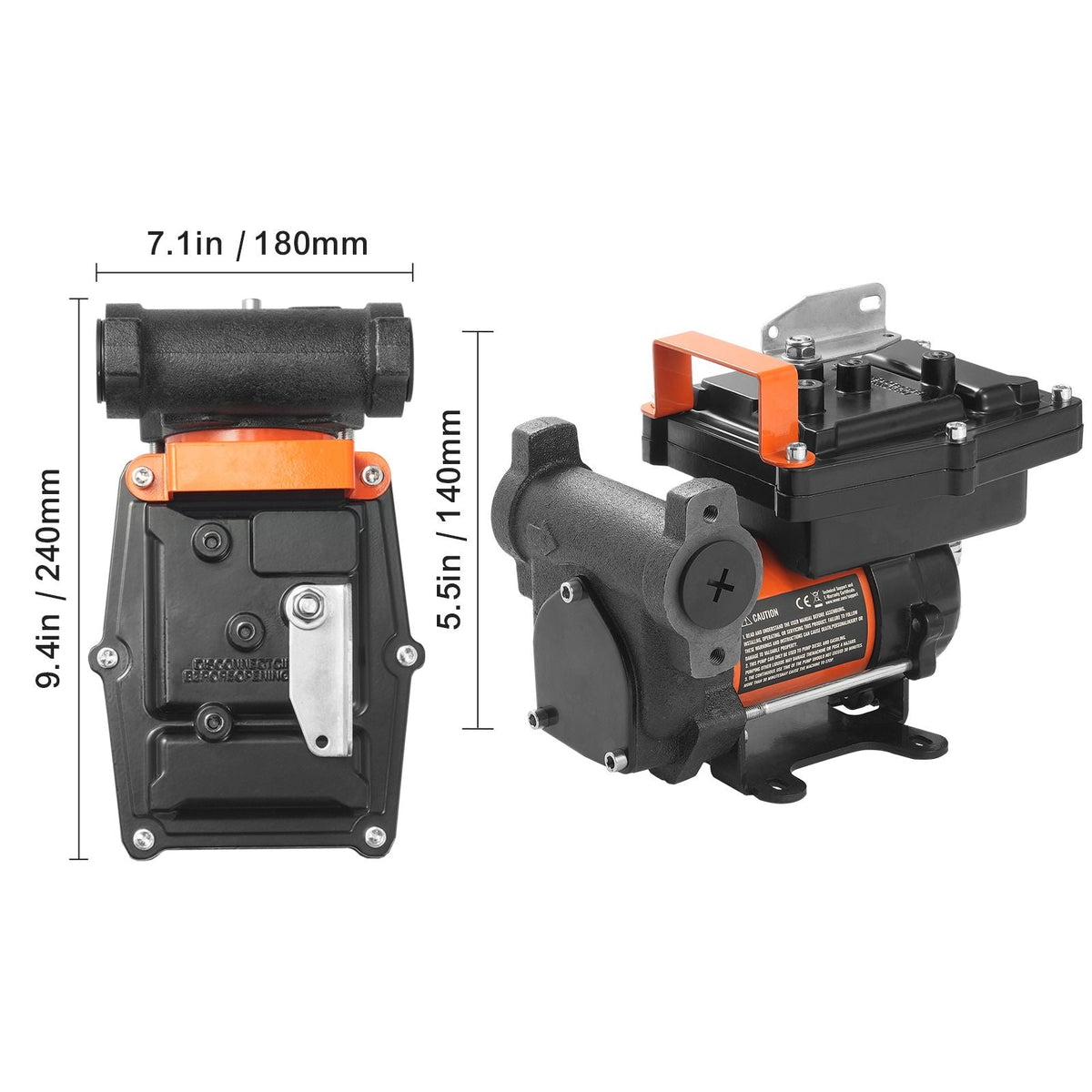 Fuel Transfer Pump, 12V DC 15 GPM 1/4 HP, Portable Electric Diesel Transfer Pump with Auto Shut-Off Fuel Nozzle, Long Inlet & Outlet Hose for Gasoline, Diesel, Kerosene, Methanol Blends