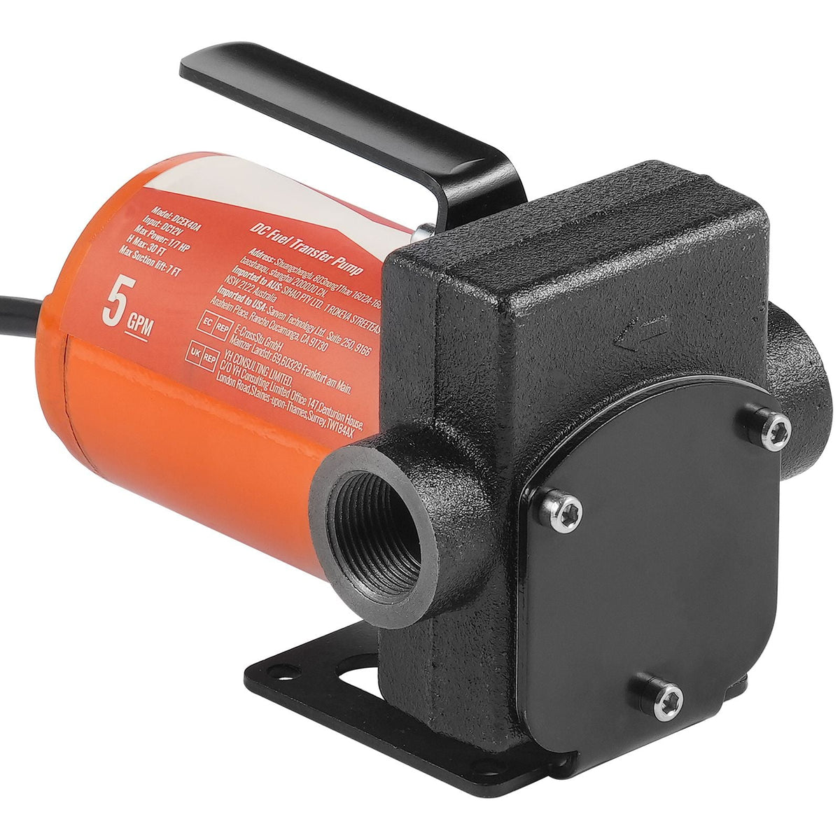 Fuel Transfer Pump, 12V DC 5 GPM 1/10 HP, Portable Electric Diesel Transfer Pump with Auto Shut-Off Fuel Nozzle, Long Inlet & Outlet Hose for Gasoline Diesel, Kerosene, Methanol Blends