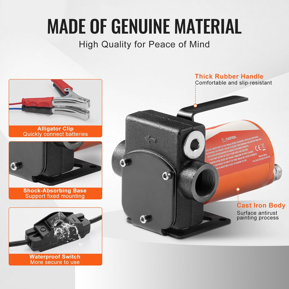 Fuel Transfer Pump, 12V DC 5 GPM 1/10 HP, Portable Electric Diesel Transfer Pump with Auto Shut-Off Fuel Nozzle, Long Inlet & Outlet Hose for Gasoline Diesel, Kerosene, Methanol Blends