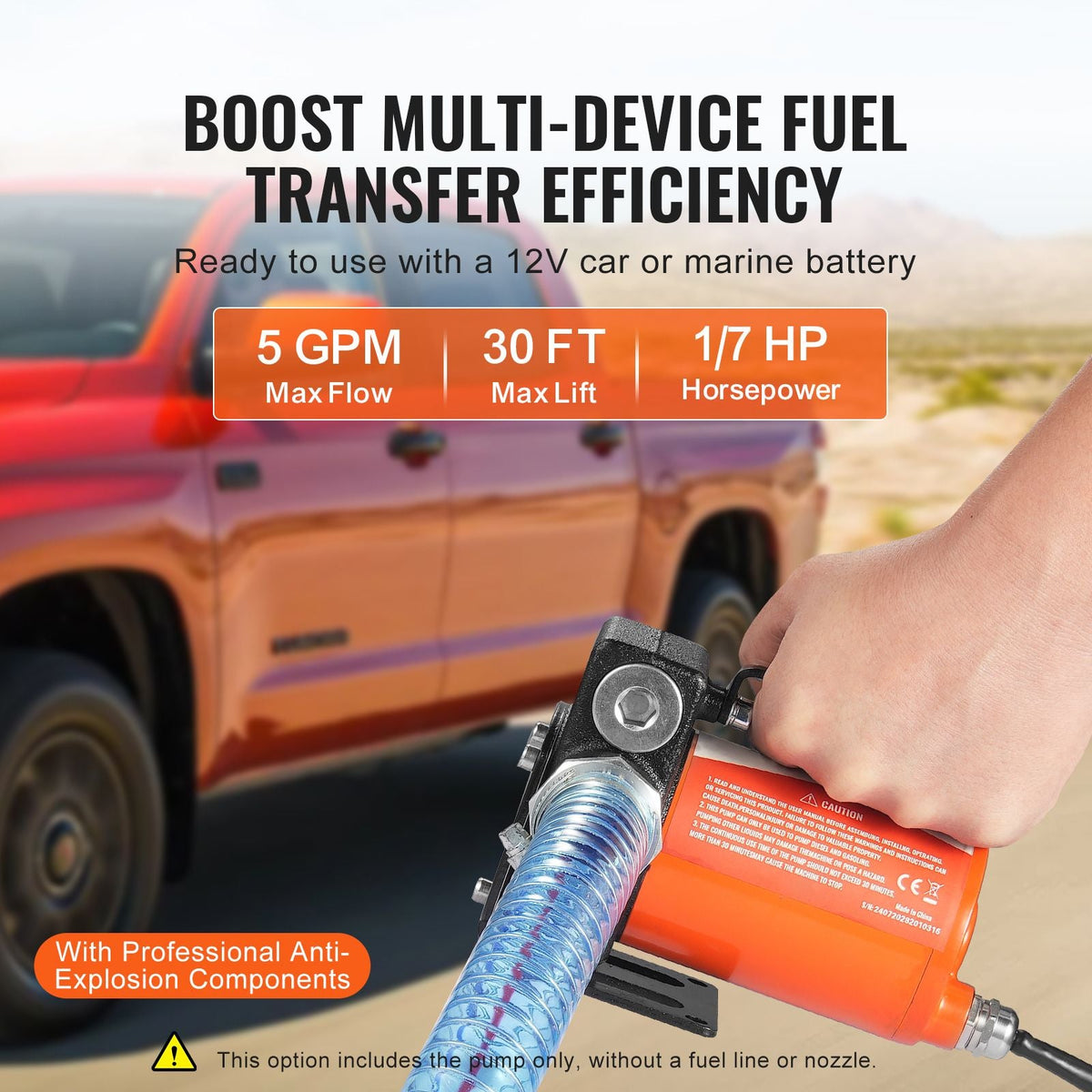 Fuel Transfer Pump, 12V DC 5 GPM 1/10 HP, Portable Electric Diesel Transfer Pump with Auto Shut-Off Fuel Nozzle, Long Inlet & Outlet Hose for Gasoline Diesel, Kerosene, Methanol Blends