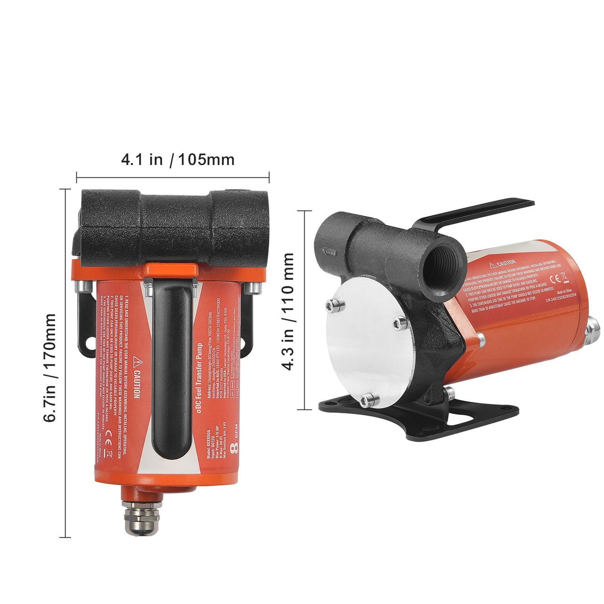 Fuel Transfer Pump, 12V DC 8 GPM 1/6 HP, Portable Electric Diesel Transfer Pump with Auto Shut-Off Fuel Nozzle, Long Inlet & Outlet Hose for Gasoline, Diesel, Kerosene, Methanol Blends