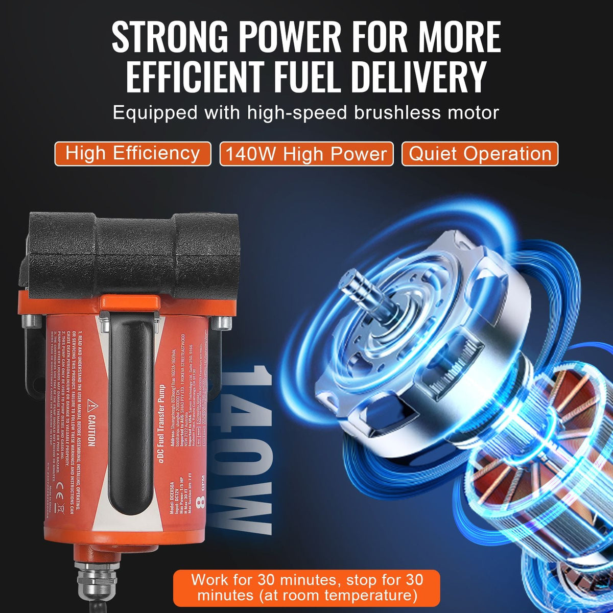 Fuel Transfer Pump, 12V DC 8 GPM 1/6 HP, Portable Electric Diesel Transfer Pump with Auto Shut-Off Fuel Nozzle, Long Inlet & Outlet Hose for Gasoline, Diesel, Kerosene, Methanol Blends
