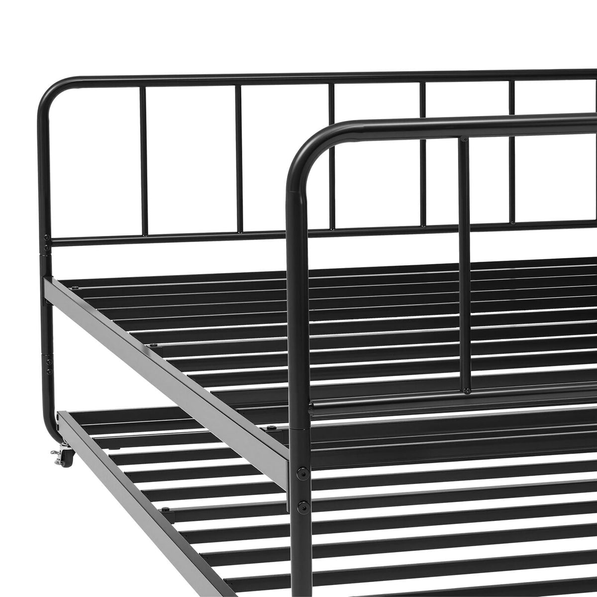 Full Size Daybed Frame, Day Bed with Trundle, Heavy Duty Metal Platform Bed Frame, Full Daybed with Metal Slats Support for Living Room, Bedroom, Guest Room, Easy Assembly, Black