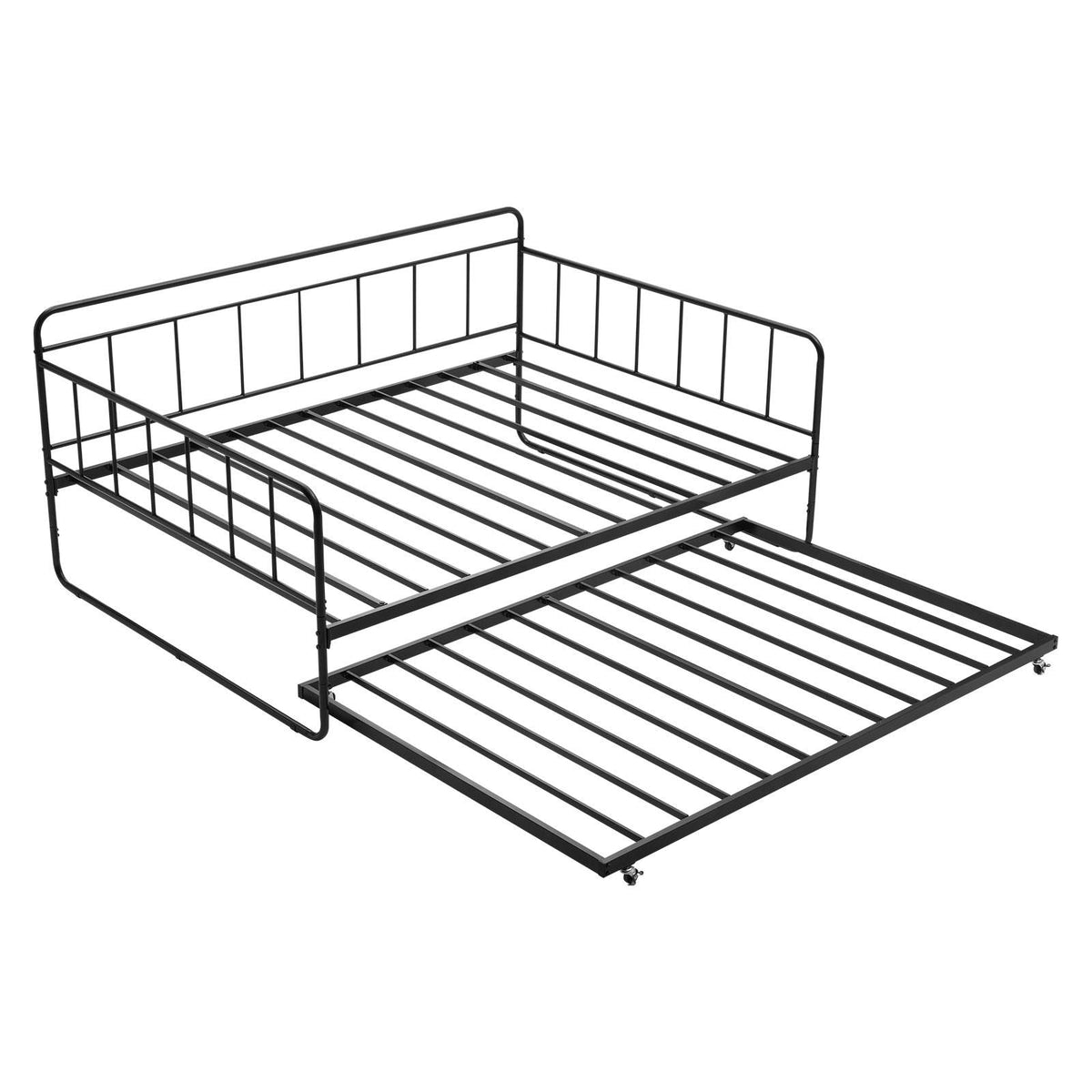 Full Size Daybed Frame, Day Bed with Trundle, Heavy Duty Metal Platform Bed Frame, Full Daybed with Metal Slats Support for Living Room, Bedroom, Guest Room, Easy Assembly, Black