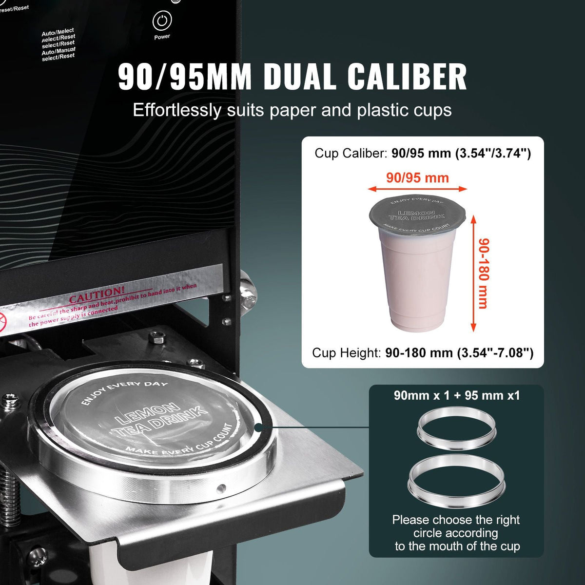 Fully Automatic Cup Sealing Machine, 500-650 Cups/H, Cup Sealer Machine for 180 mm Tall & 90/95 mm Cup, Electric Tea Sealer with Digital Control LCD Panel for Bubble Milk Tea Coffee, Black