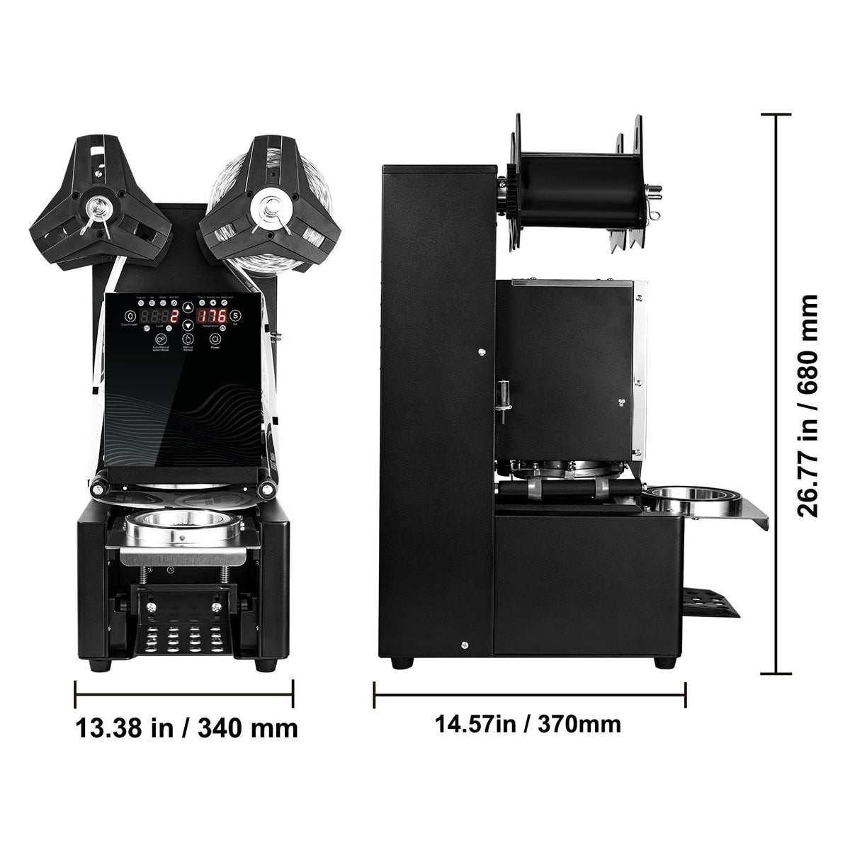 Fully Automatic Cup Sealing Machine, 500-650 Cups/H, Cup Sealer Machine for 190 mm Tall & 90/95 mm Cup, Electric Tea Sealer with Digital Control LCD Panel for Bubble Milk Tea Coffee, Black