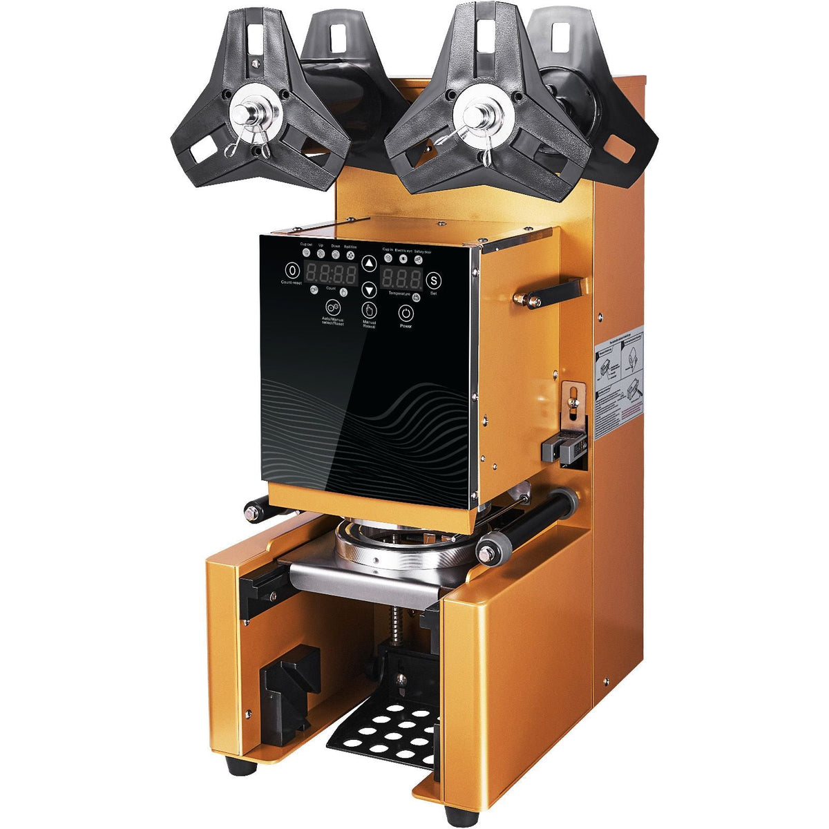 Fully Automatic Cup Sealing Machine, 500-650 Cups/H, Cup Sealer Machine for 190 mm Tall & 90/95 mm Cup, Electric Tea Sealer with Digital Control LCD Panel for Bubble Milk Tea Coffee, Gold