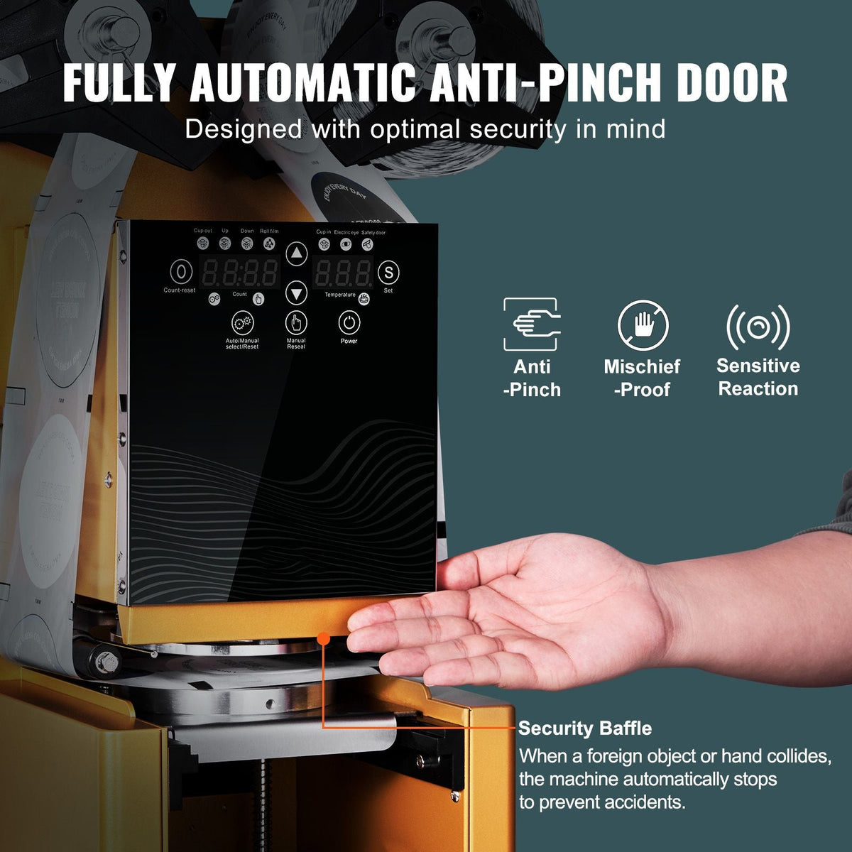 Fully Automatic Cup Sealing Machine, 500-650 Cups/H, Cup Sealer Machine for 190 mm Tall & 90/95 mm Cup, Electric Tea Sealer with Digital Control LCD Panel for Bubble Milk Tea Coffee, Gold