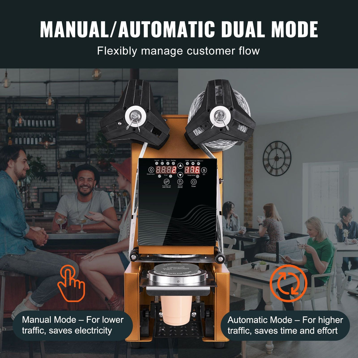 Fully Automatic Cup Sealing Machine, 500-650 Cups/H, Cup Sealer Machine for 190 mm Tall & 90/95 mm Cup, Electric Tea Sealer with Digital Control LCD Panel for Bubble Milk Tea Coffee, Gold