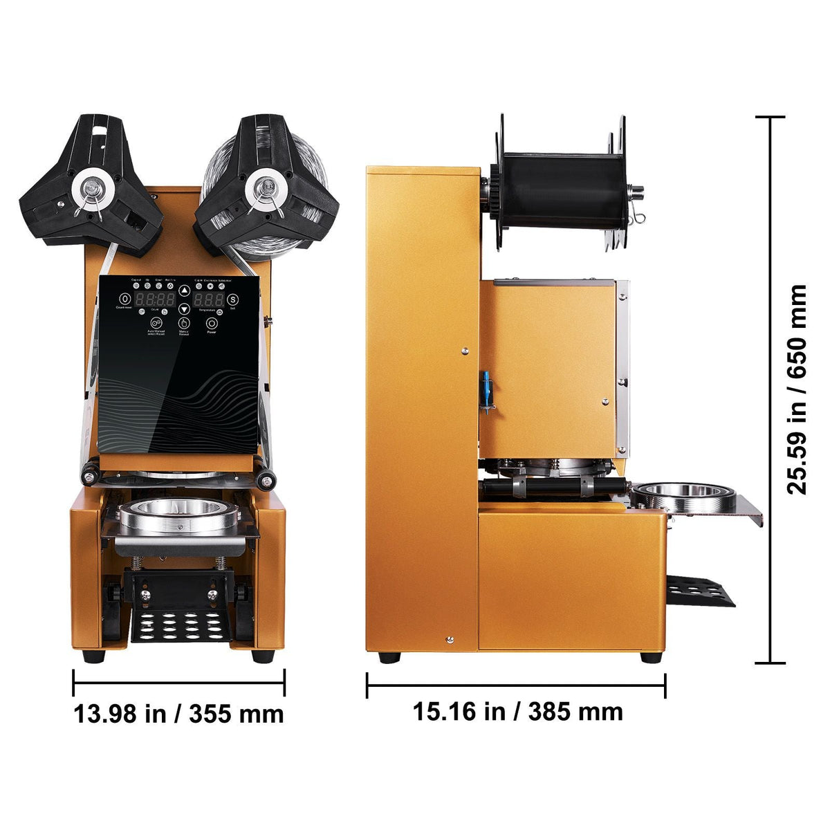 Fully Automatic Cup Sealing Machine, 500-650 Cups/H, Cup Sealer Machine for 190 mm Tall & 90/95 mm Cup, Electric Tea Sealer with Digital Control LCD Panel for Bubble Milk Tea Coffee, Gold