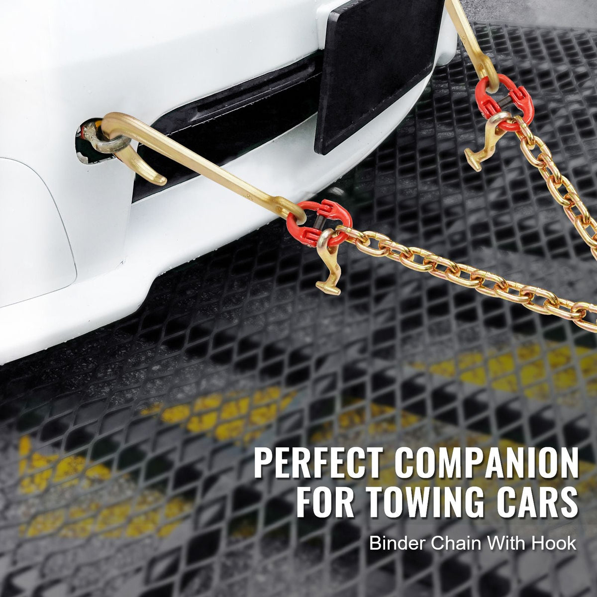 G80 V Bridle Chain, 3/8" x 2' Towing Chain Bridle with 15" J Hooks, T Hooks & Grab Hooks, Heavy Duty Transport Tow Chain Bridle with 7800 lbs Safe Working Load for Flatbed Truck Wrecker Recovery