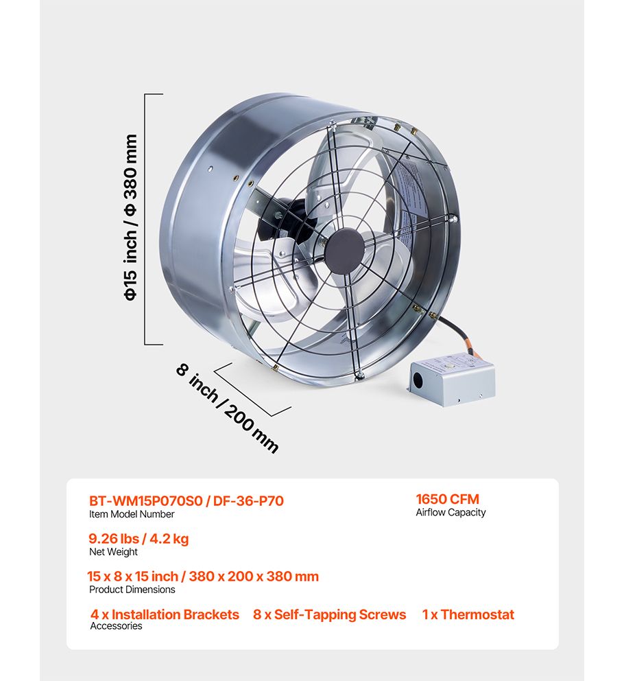 Gable Mount Fan, 14 Inch Solar Power Attic Exhaust Fan with Adjustable Thermostat & Outer Mesh, 1300 CFM House Ventilator Cool Upto 1850 Sq.Ft, Quiet Ventilation for Roof, Garage, Shop, Black