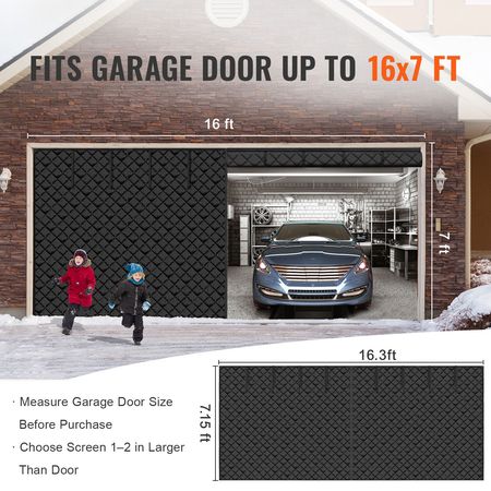 Garage Door Screen for Winter, 16x7FT, Garage Door Insulation Kit, Magnetic Thermal Insulated Door Curtain with 300D Oxford Fabric Heavy Duty Weighted Bottom, Easy Assembly for Garage Door