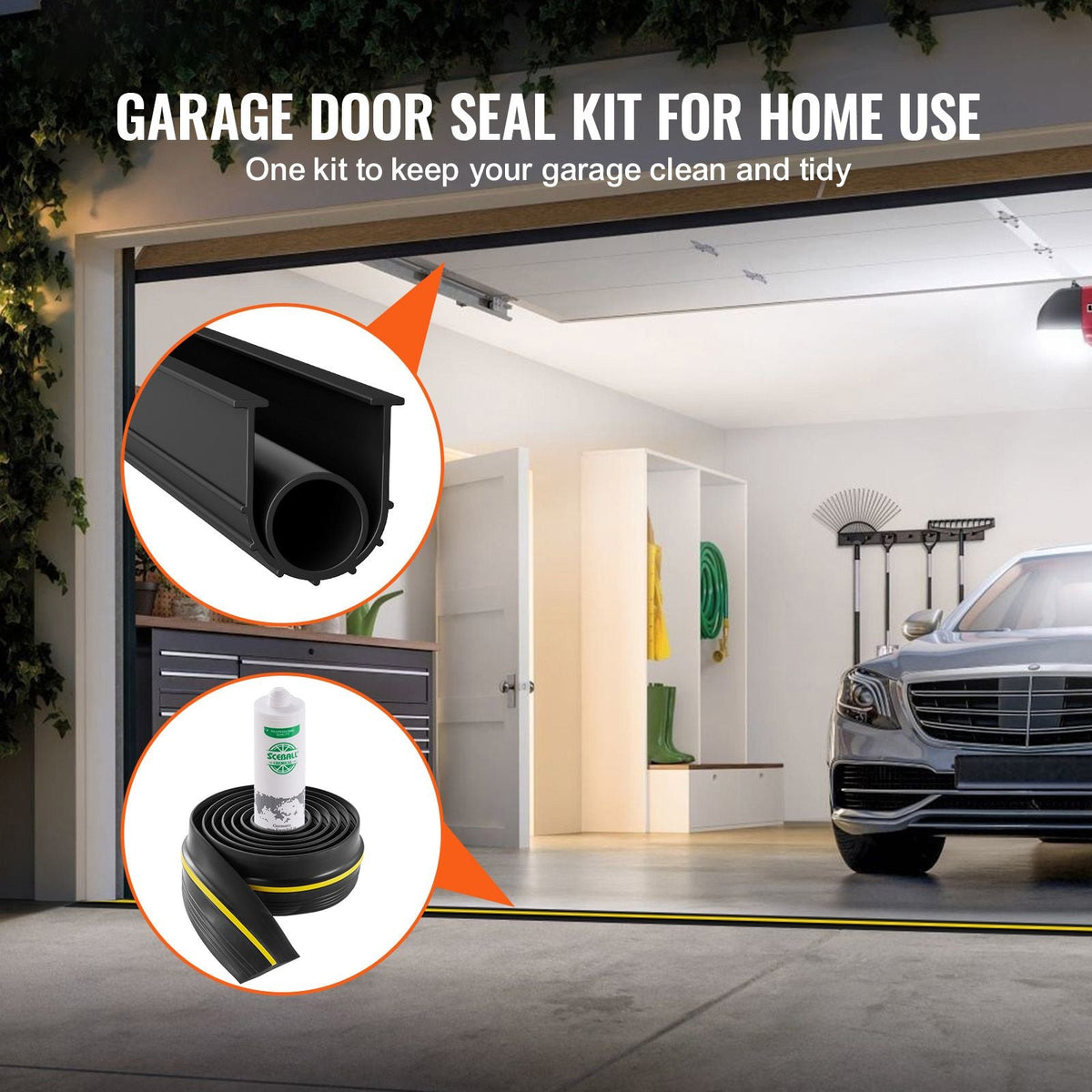 Garage Door Threshold and Bottom Seals Kit, 16 FT U Shape+O Ring Universal Garage Door Bottom Seal Weatherstrip PVC, Combine with Weatherproof Garage Threshold Seal Strip with Adhesive, Black