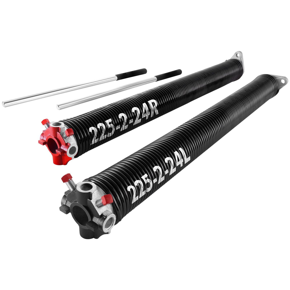 Garage Door Torsion Springs, Pair of 0.225 x 2 x 24 in, 16000 Cycles, Electrophoresis Black Coated for Replacement, Garage Door Springs with Non-Slip Winding Bars, Gloves and Mounting Wrench