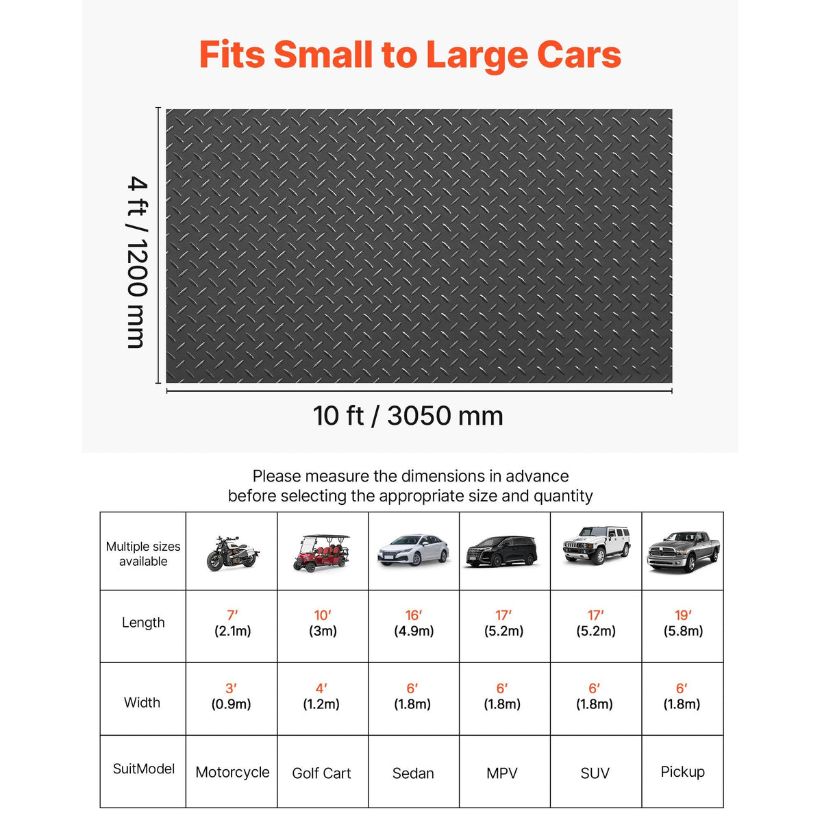 Garage Floor Roll, 4 x 10 ft Garage Flooring Mat, 2.2 mm Thickened PVC Diamond Plate Floor Protector Mat with Double-sided Tape, Non-Slip, Easy to Clean for Warehouse, Gyms, Trailer, Black
