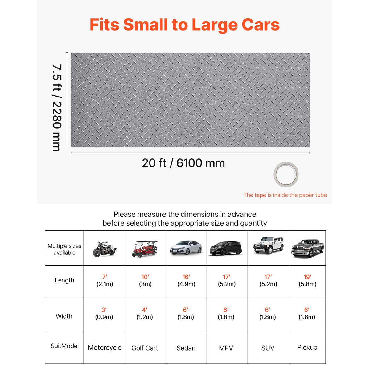 Garage Floor Roll, 7.5 x 20 ft Garage Flooring Mat, 2.2 mm Thickened PVC Diamond Plate Floor Protector Mat with Double-sided Tape, Non-Slip, Easy to Clean for Warehouse, Gyms,Silver Gray