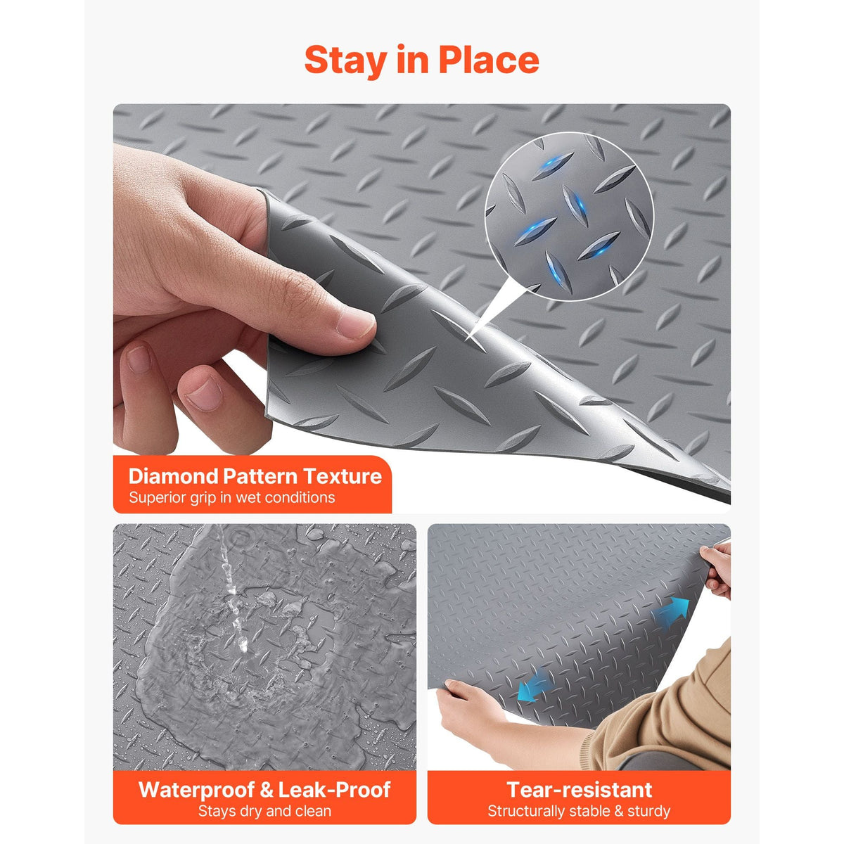 Garage Floor Roll, 7.5 x 20 ft Garage Flooring Mat, 2.2 mm Thickened PVC Diamond Plate Floor Protector Mat with Double-sided Tape, Non-Slip, Easy to Clean for Warehouse, Gyms,Silver Gray