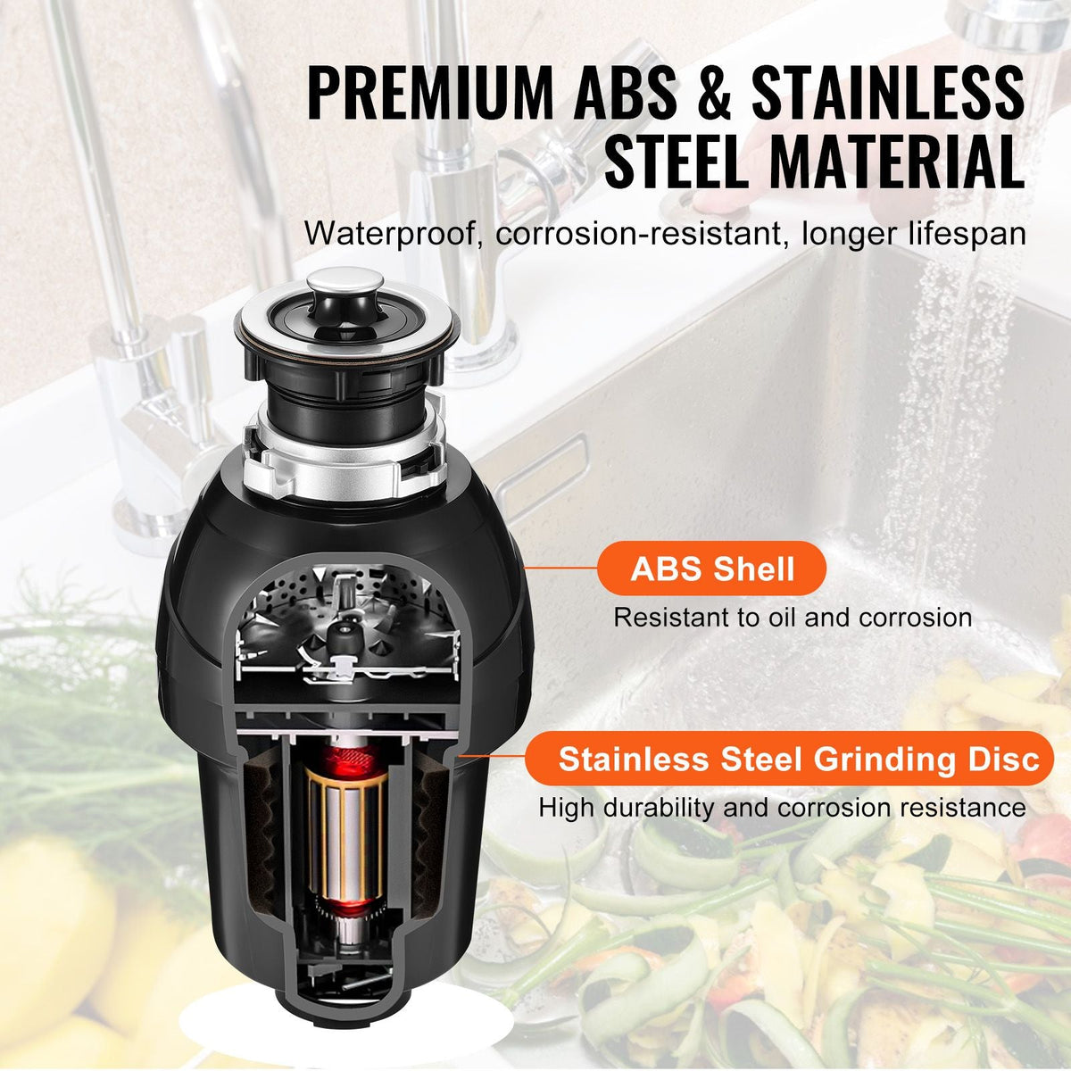Garbage Disposal, 1HP 3270RPM Continuous Feed Food Waste Disposer, EZ Connect Food Waste Grinding System with Sound Reduction, Power Cord & Splash Guard for Kitchen Sinks