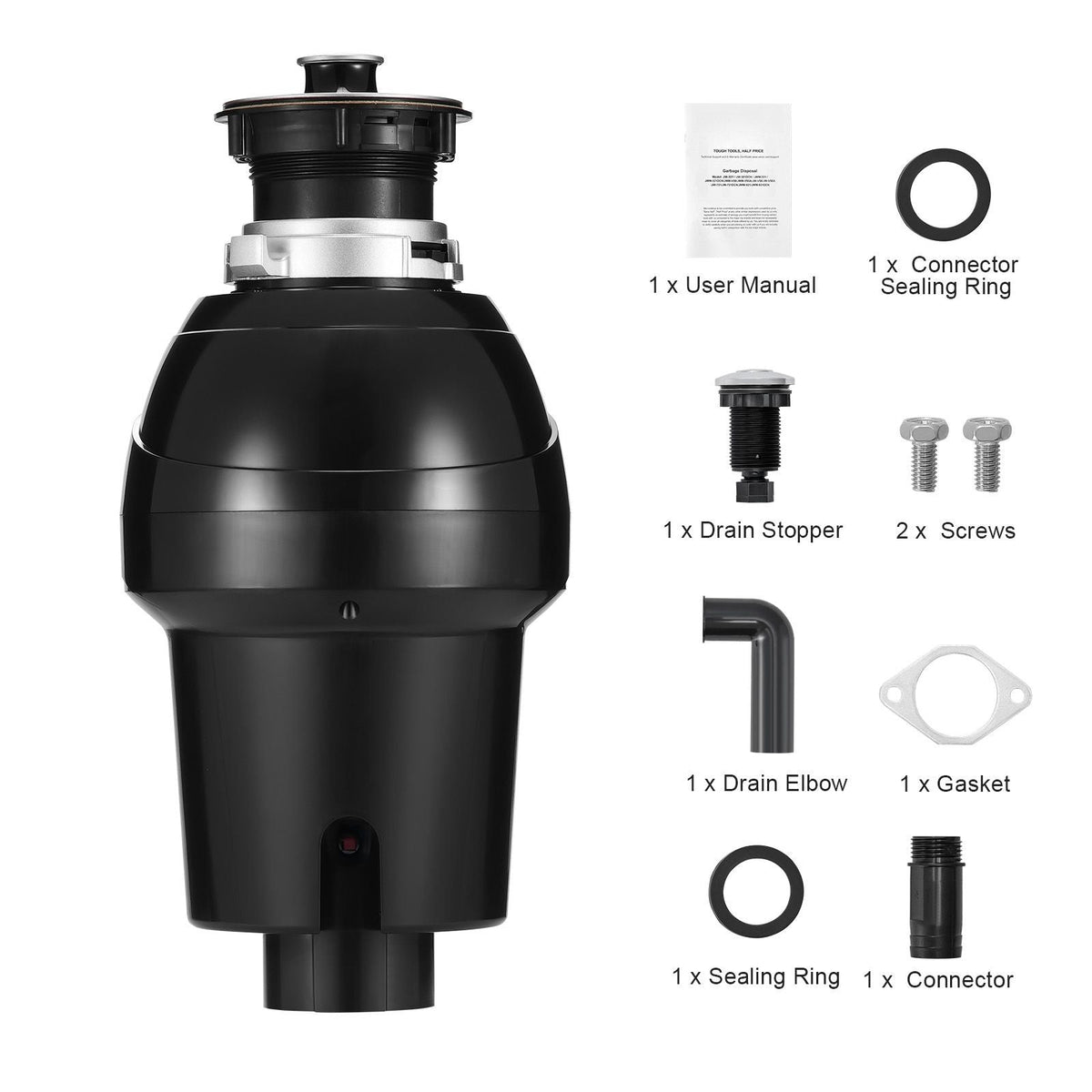 Garbage Disposal, 1HP 3270RPM Continuous Feed Food Waste Disposer, EZ Connect Food Waste Grinding System with Sound Reduction, Power Cord & Splash Guard for Kitchen Sinks