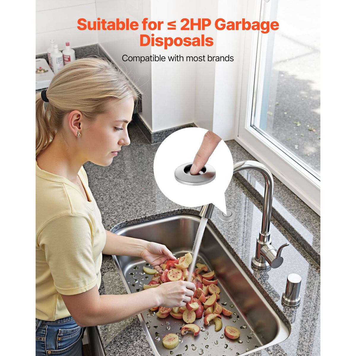 Garbage Disposal Air Switch Kit, 3.5" Long Sink Top Air Switch for Food Waste Disposal, Brushed Silver Stainless Steel ON/OFF Air Push Button for Granite, Marble, and Quartz Countertops