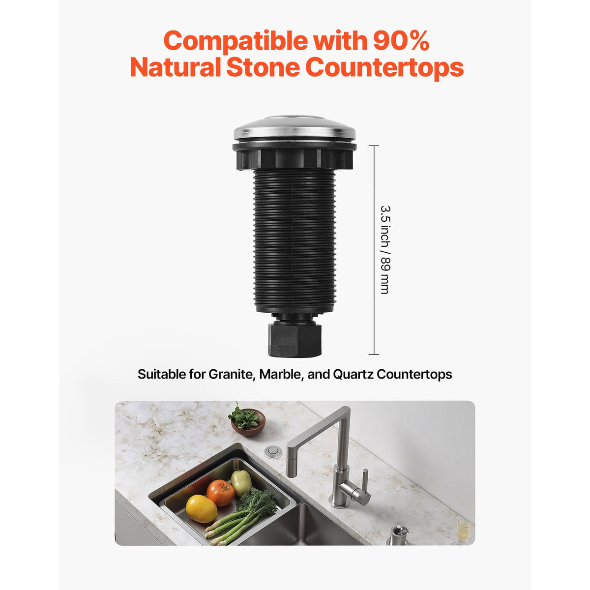 Garbage Disposal Air Switch Kit, 3.5" Long Sink Top Air Switch for Food Waste Disposal, Brushed Silver Stainless Steel ON/OFF Air Push Button for Granite, Marble, and Quartz Countertops