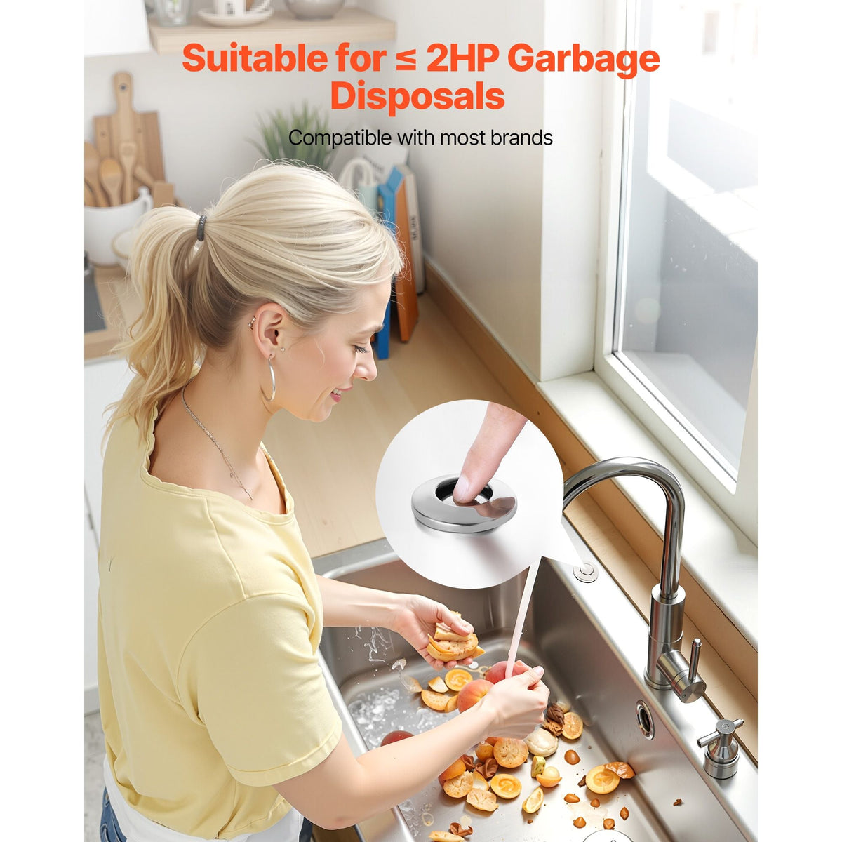 Garbage Disposal Air Switch Kit, Dual Outlet Sink Top Air Switch for Food Waste Disposal, 2.5-inch Chrome-Plated Stainless Steel ON/OFF Air Push Button, Suitable for Stainless Steel Countertops