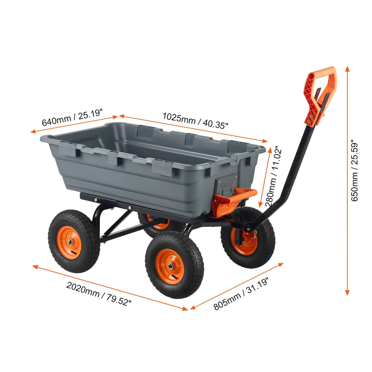 Garden Cart, Durable Poly Dump Cart with Simple Assembly Steel Frame, Versatile Dump Wagon with Dual-Function Handle, 6.48 cu.ft Utility Barrow 1200 lbs Load, 13 inch Wheels