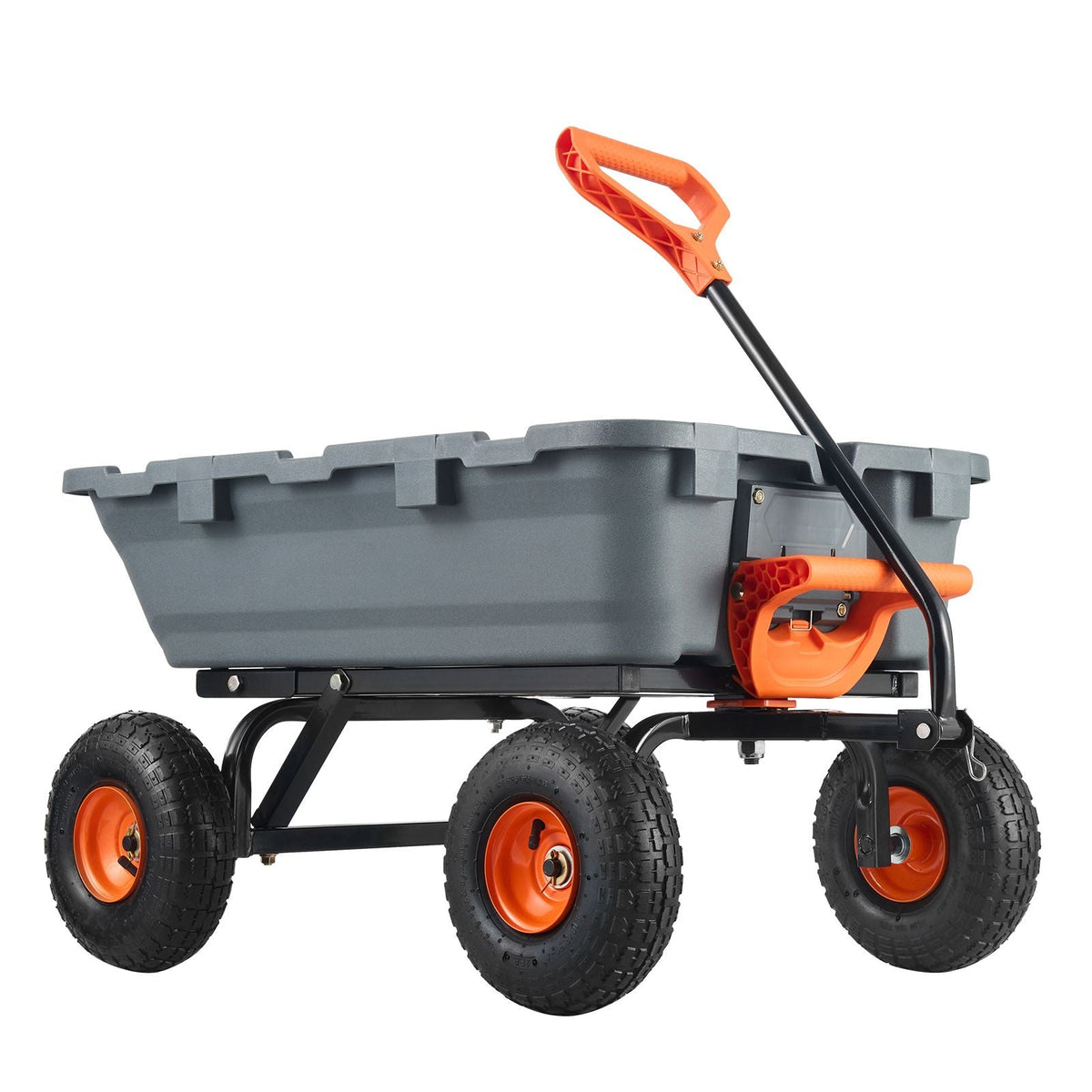 Garden Cart, Durable Poly Dump Cart with Simple Assembly Steel Structure, Versatile Dump Wagon with Dual-Function Handle, Handy Wheelbarrow with 800 lbs Load Capacity, 10 inch Wheels