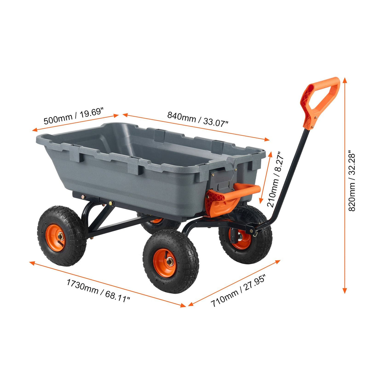 Garden Cart, Durable Poly Dump Cart with Simple Assembly Steel Structure, Versatile Dump Wagon with Dual-Function Handle, Handy Wheelbarrow with 800 lbs Load Capacity, 10 inch Wheels
