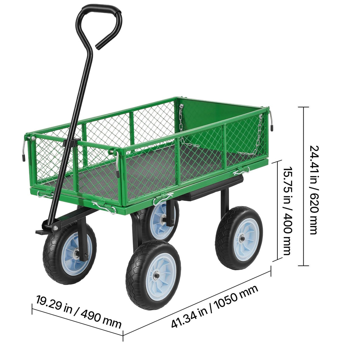 Garden Cart with Seat, 500 LBS, Rolling Steel Garden Work Seat with Wheels, Heavy Duty Gardening Stool, with Tool Tray & Adjustable Handle, Outdoor Yard Wagon, for Lawn, Patio, Backyard, Green