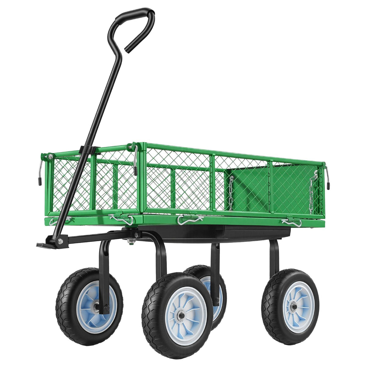 Garden Cart with Seat, 500 LBS, Rolling Steel Garden Work Seat with Wheels, Heavy Duty Gardening Stool, with Tool Tray & Adjustable Handle, Outdoor Yard Wagon, for Lawn, Patio, Backyard, Green