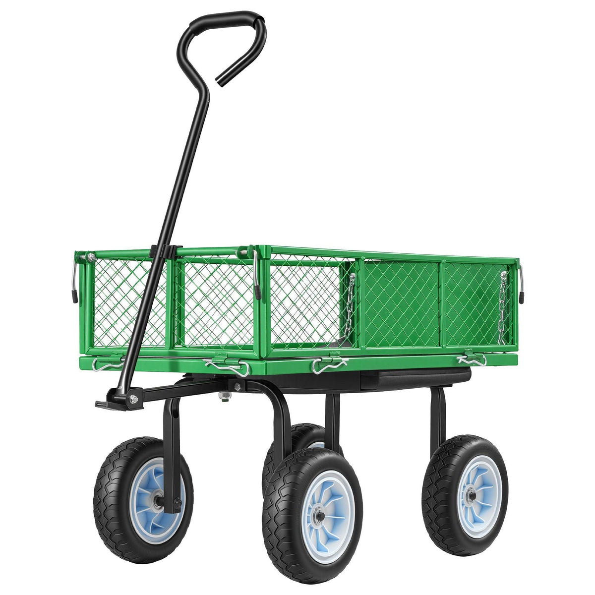 Garden Cart with Seat, 500 LBS, Rolling Steel Garden Work Seat with Wheels, Heavy Duty Gardening Stool, with Tool Tray & Adjustable Handle, Outdoor Yard Wagon, for Lawn, Patio, Backyard, Green