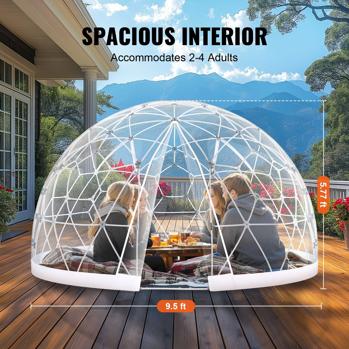 Garden Dome Igloo Tent House, 9.5 FT Dome Tent, Upgraded Garden Igloo with PVC Transparent Cover and Window, Waterproof Outdoor Geodesic Dome Camping Shelter for Patio, Dining Backyard, Party