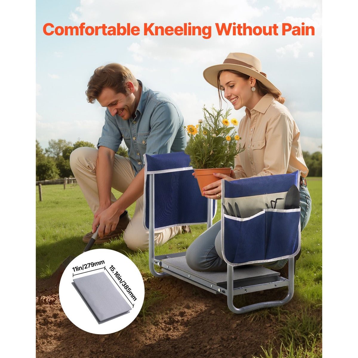 Garden Kneeler and Seat, 11 in Wide Kneeling Pad, Heavy Duty Garden Kneeling Stool, Folding Garden Seat with 2 Tool Bags, Relieve Knee & Back Pain, Non-Slip Garden Bench for Women Grandparents