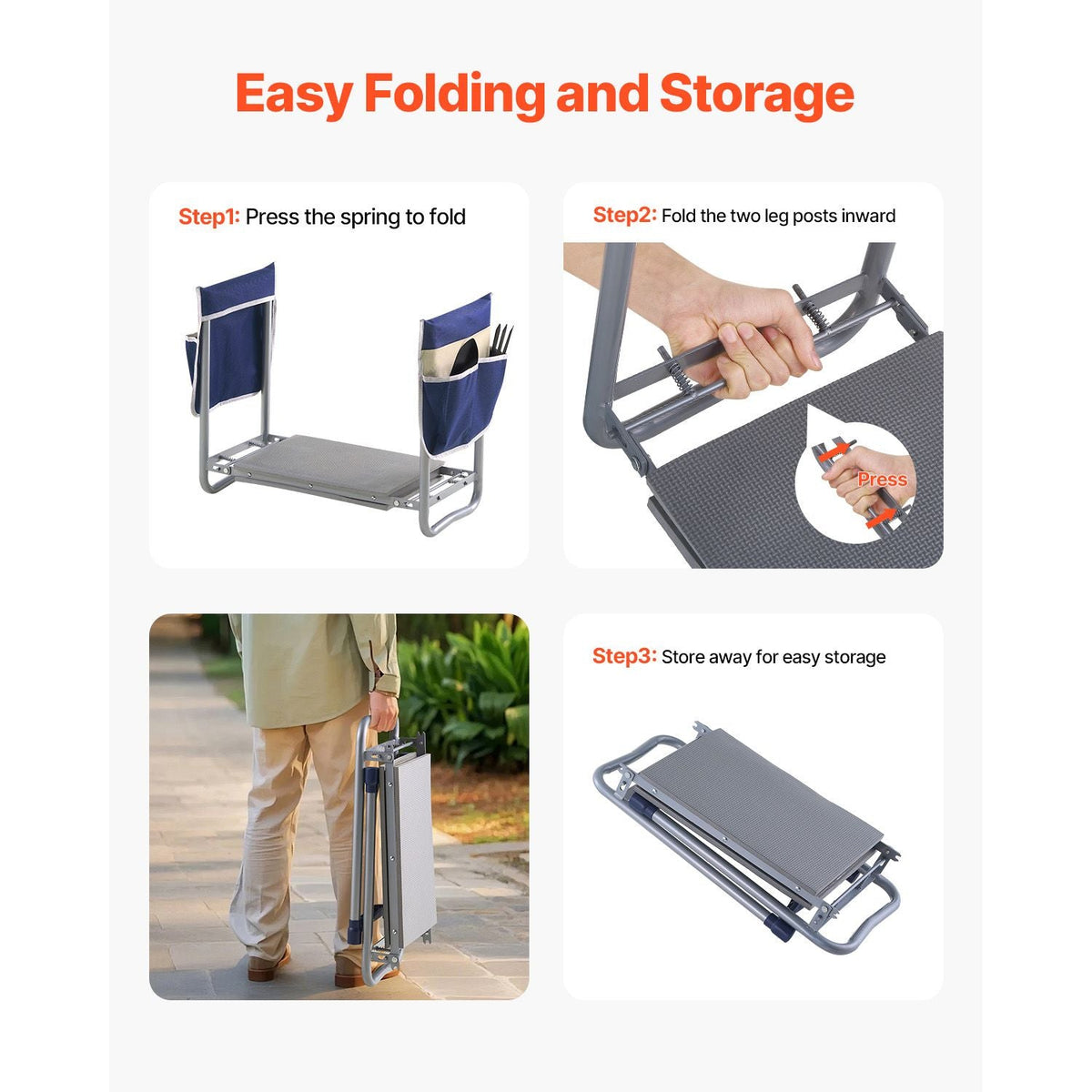 Garden Kneeler and Seat, 11 in Wide Kneeling Pad, Heavy Duty Garden Kneeling Stool, Folding Garden Seat with 2 Tool Bags, Relieve Knee & Back Pain, Non-Slip Garden Bench for Women Grandparents